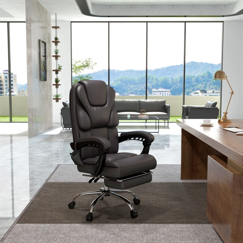Vinsetto Bürostuhl mit Massagefunktion, ergonomisch, liegefähig, 63x57x118, Braun