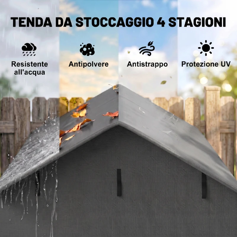 Outsunny Capanno da Giardino 1.1x2 m con Porta Avvolgibile, Tenda Garage per Bici e Moto, Grigio Scuro