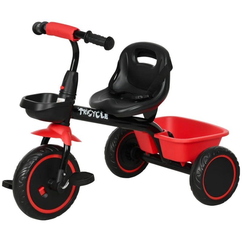 AIYAPLAY Kids Trike for 2-5 Years with Adjustable Seat, Pedal, Baskets, Red