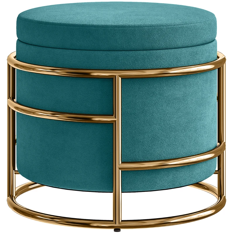 HOMCOM Taburet Rotund de Depozitare din Catifea cu Spațiu de 24L și Capac Detașabil, Ø42x39 cm, Verde