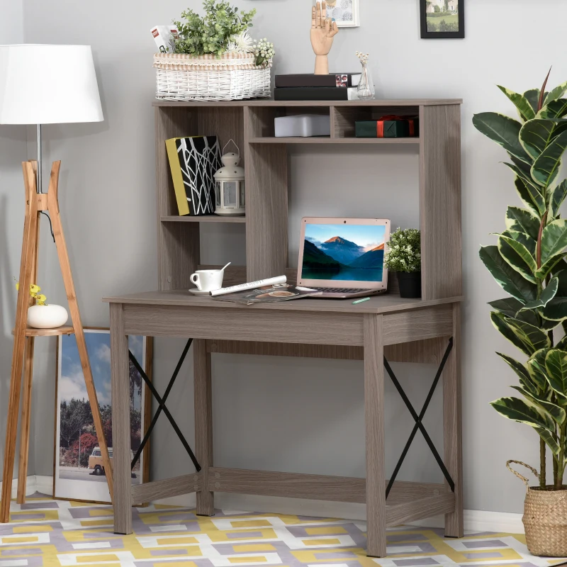 HOMCOM Bureau avec rangement bibliothèque en bois moderne avec étagères et grand plateau pour petits espaces maison