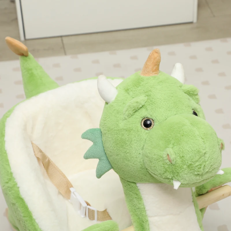 AIYAPLAY Schommeldier, dinosaurus-schommel, interactieve diergeluiden, zachte vulling, houten frame, 65 x 38 x 72 cm, Groen