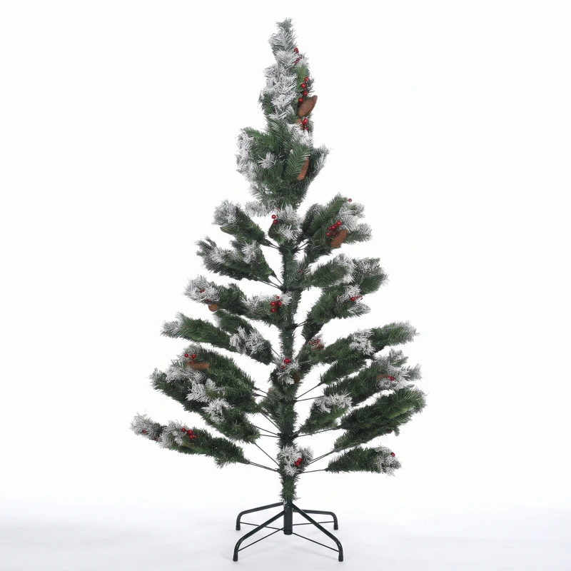 HOMCOM Künstlicher Schneebesprengter Weihnachtsbaum 180 cm mit 840 Zweigspitzen rote Beeren Zapfen klappbarer Stahlfuß schneller Aufbau Grün