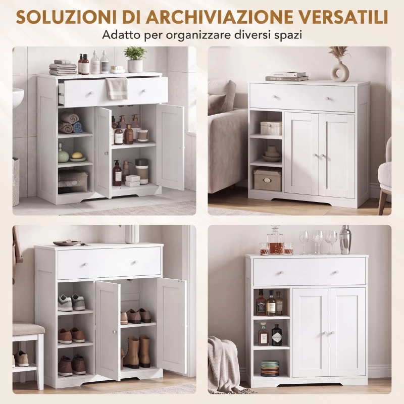 HOMCOM Mobiletto da Bagno da Terra con Cassetto e Anta, Bianco