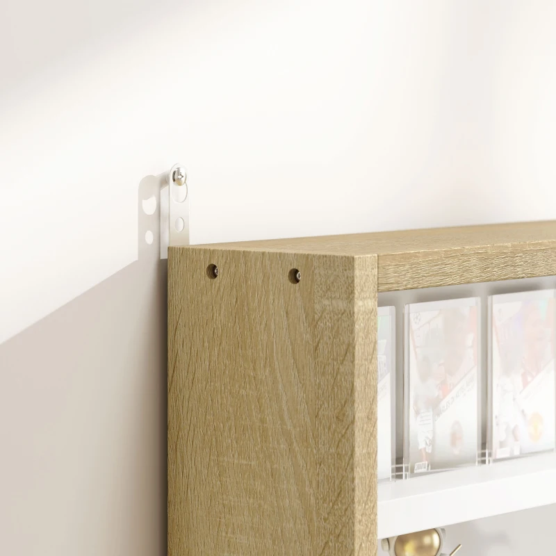 HOMCOM Vitrina de Pared de Madera con Estantes Ajustables y 2 Puertas Correderas de Cristal 80x9,5x60 cm Blanco y Natural