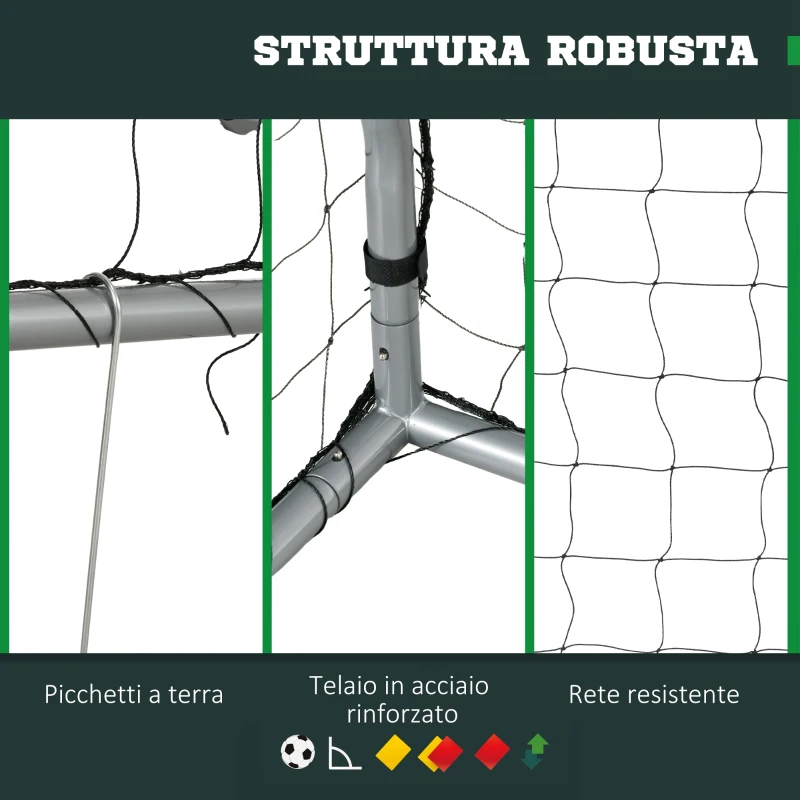 SPORTNOW Porta da Calcio Grigia 180x120x60 cm con Viti e Picchetti inclusi, in PE e Metallo