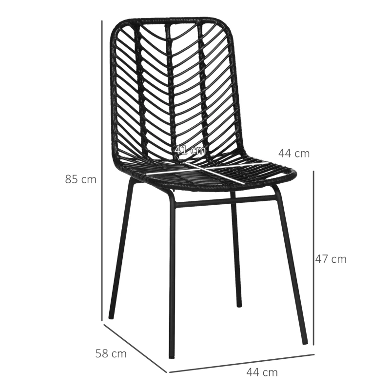 HOMCOM Lot de 4 chaises de salle à manger design bohème en résine tressée imitation rotin et piètement métal - 44 x 58 x 85 cm