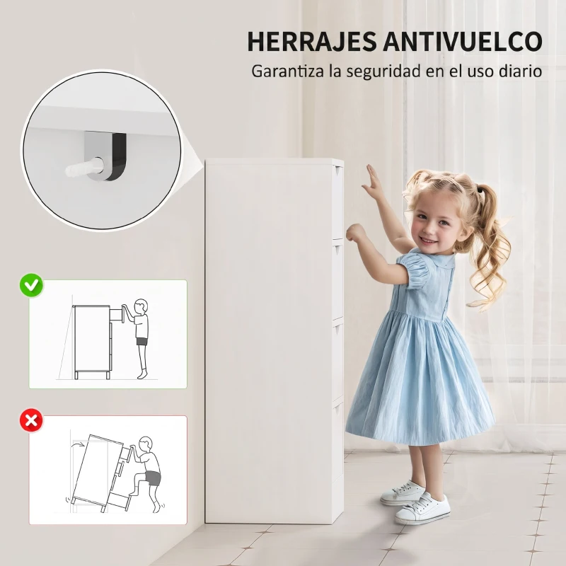 HOMCOM Armario de Baño Estrecho con 4 Cajones y Asas Ranuradas para Espacios Reducidos 29x29x83 cm Blanco