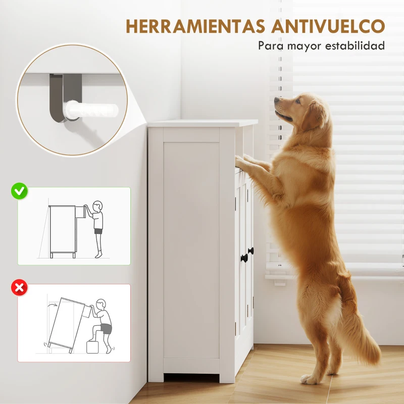 HOMCOM Armario de Baño Estrecho con 3 Puertas 2 Compartimentos Abiertos Estante Ajustable 85x30x85 cm Blanco