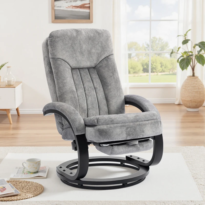 HOMCOM Swivel Recliner Chair, Velvet Manual Recliner Armchair with Retractable Footrest, Dual-Layer Cushion, High Back, C Shaped Armrests, Wooden Base for Living Room, Bedroom, Office, Grey