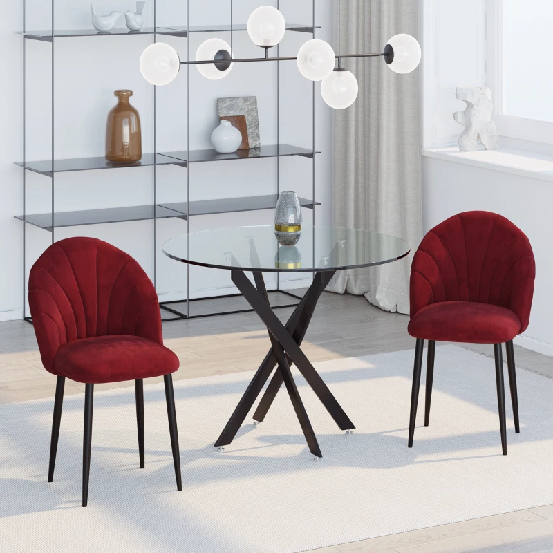 HOMCOM Lot de 2 chaises de salle à manger chaise de cuisine Velours Bordeaux Pieds métal Noir dim. 52L x 54l x 79H cm