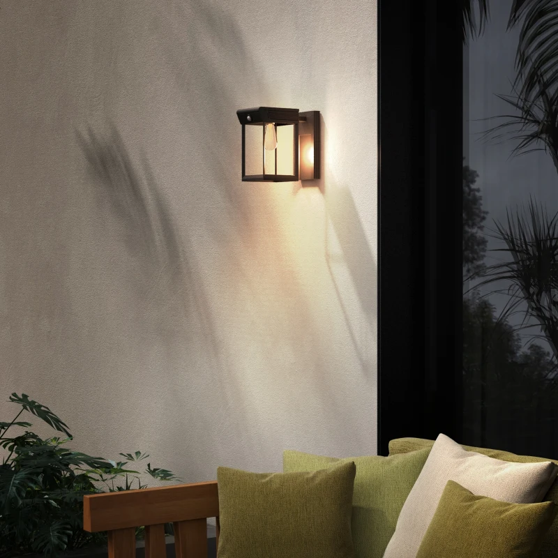Outsunny Garten-Solarlicht Außenleuchte Solarlampe, Spritzwassergeschützt, Bewegungssensor, 14 cm x 24 cm x 24 cm, Schwarz