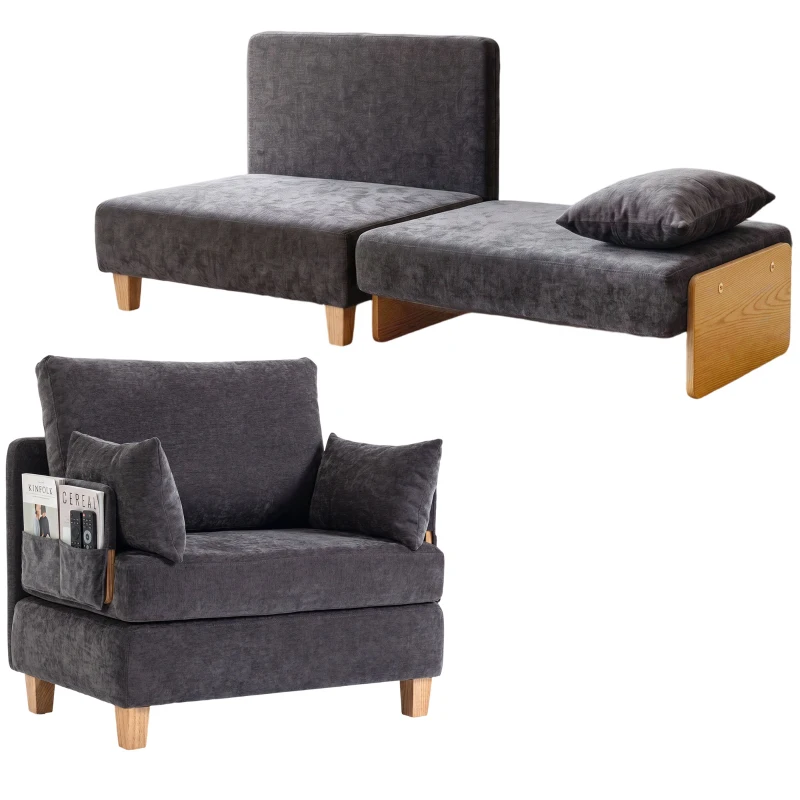 HOMCOM Schlafsessel 2-in-1 mit Bettfunktion, Schlafsofa mit 2 waschbaren Kissen, Seitentaschen für Wohnzimmer, Schlafzimmer