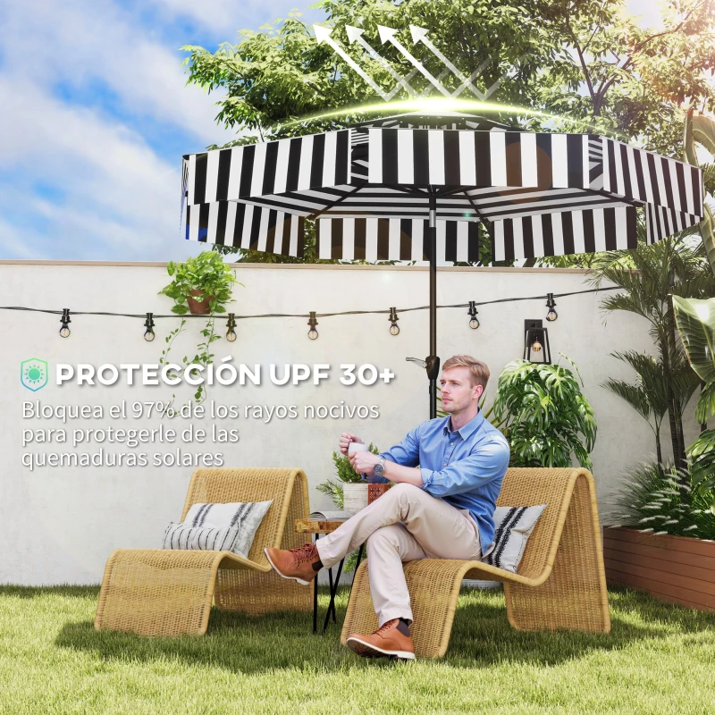 Outsunny Sombrilla de Jardín Inclinable Ø263 cm con Protección UV30+ Techo Doble Ventilado y Manivela para Patio Jardín y Piscina