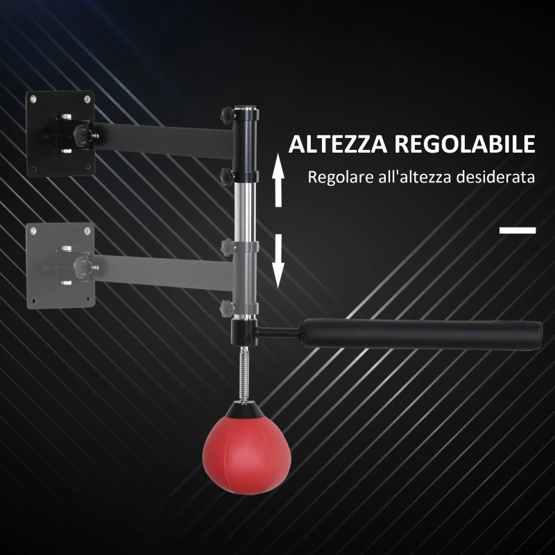 HOMCOM Speed Bag a Parete per Boxe e MMA ad Altezza Regolabile con Asta, Acciaio e PU, 79x72x20 cm, Rosso