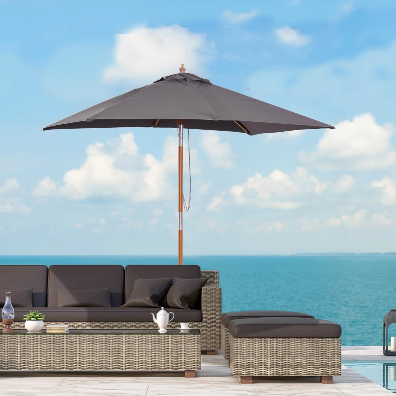 Outsunny Parasol de jardin extérieur Parasol rectangulaire inclinable bois polyester 2L x 1,5l x 2,3H m gris foncé