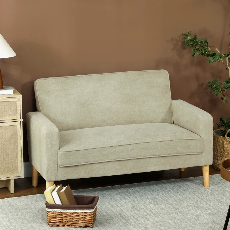 HOMCOM Two-Seater Velvet-Feel Sofa - Beige