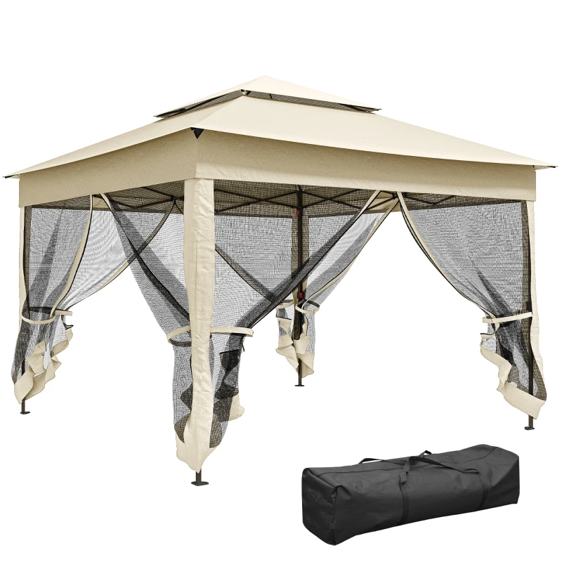 Outsunny Tonnelle de jardin pop-up pliant 3 x 3 m métal polyester imperméabilisé anti UV moustiquaires sac de transport crème