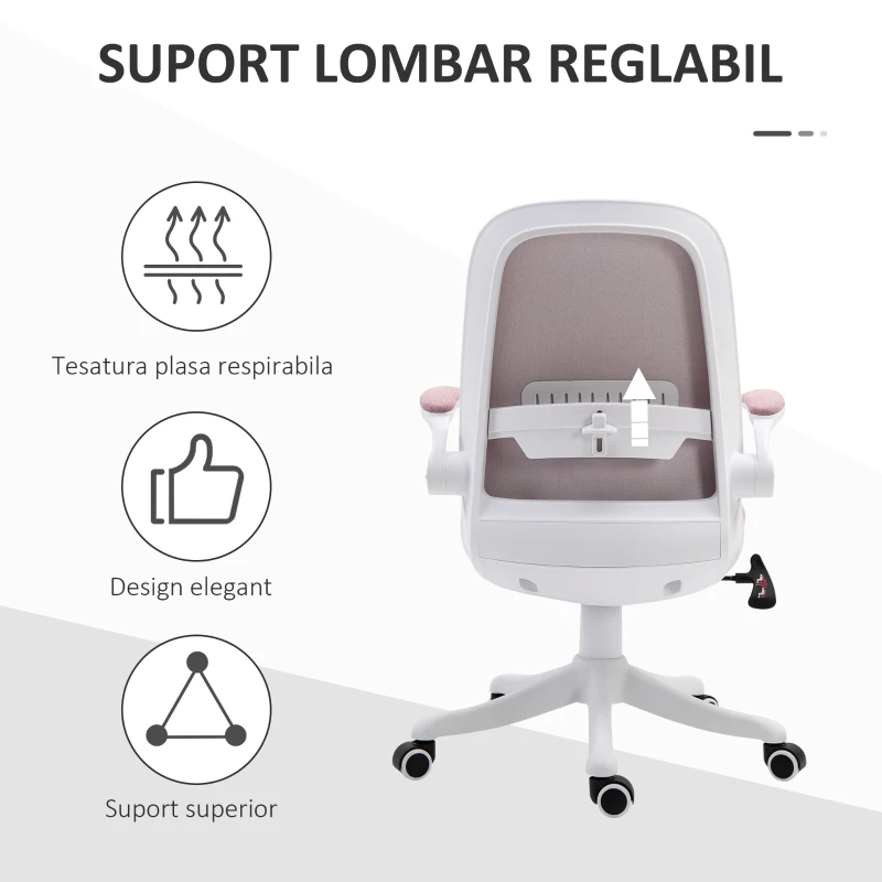 Vinsetto Scaun de Birou Ergonomic Reglabil pe Înălțime, din Material cu Efect de Catifea, 62.5x60x94-104 cm, Alb și Roz
