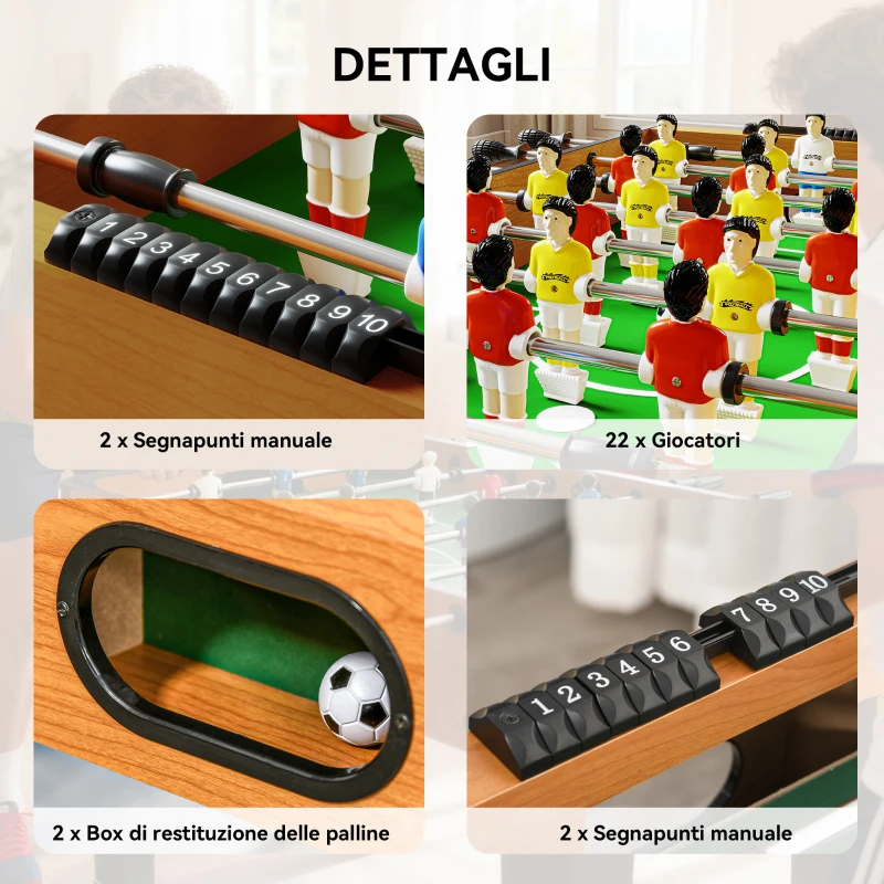 HOMCOM Calcio Balilla per Adulti e Bambini con 2 Palline, Segnapunti e 22 Giocatori, 122x61x80.7 cm