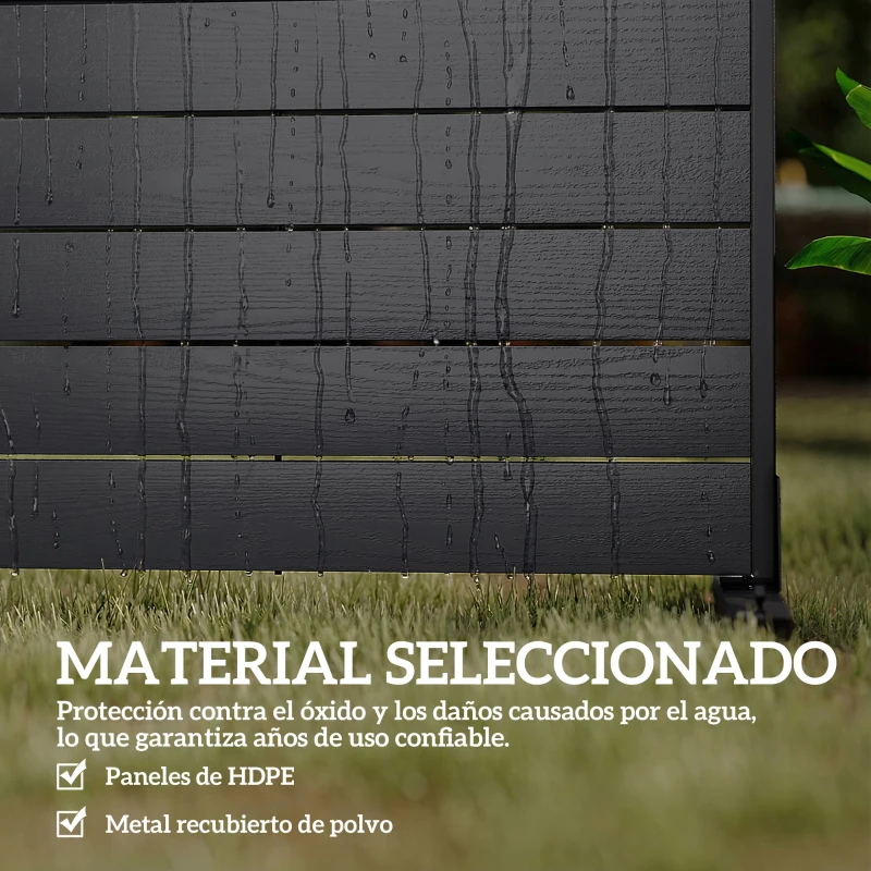 Outsunny Biombo de 6 Paneles de HDPE 120x174 cm Biombo Separador de Ambientes con Soporte Aspecto de Vetas de Madera Negro