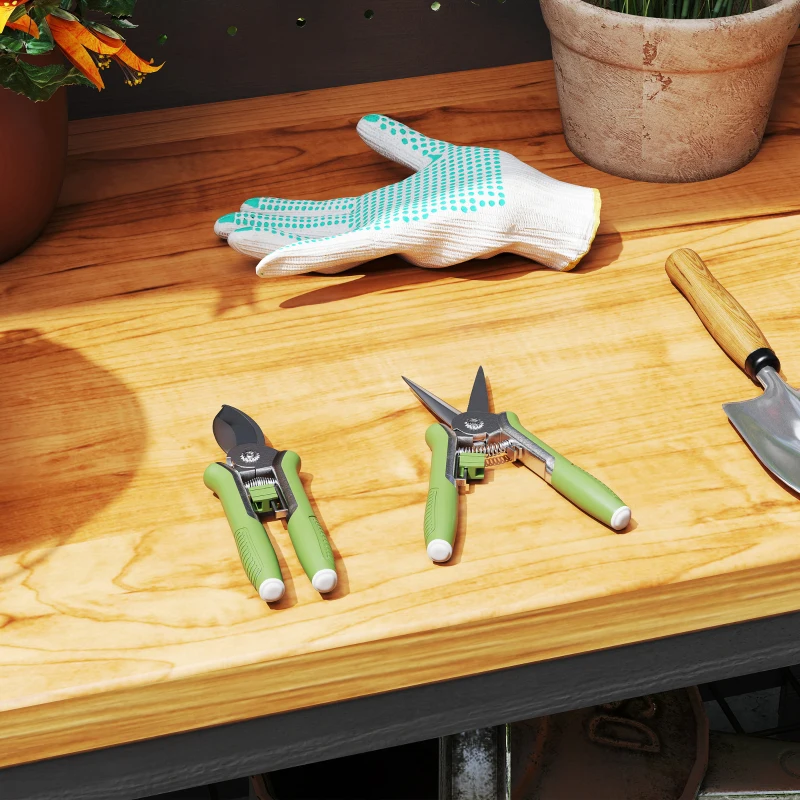 Outsunny Gartenwerkzeug Set 2 Stück Garten Werkzeug aus Edelstahl Gartengeräte mit Gartenschere Astschere Grün+Silber