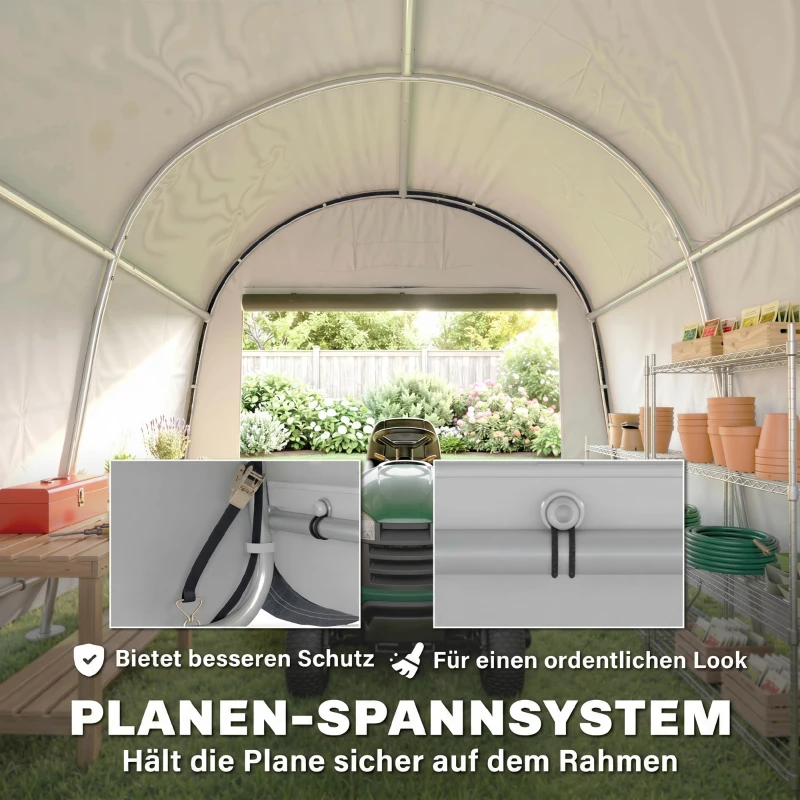Outsunny Lagerzelt für den Garten, stabiler Stahlrahmen, große Türen, 3x3m, Grau