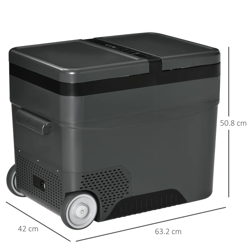Outsunny Frigo Portatile Elettrico 45L da 12 Volt con Maniglia e Schermo LCD, 63.2x42x50.8 cm, Grigio