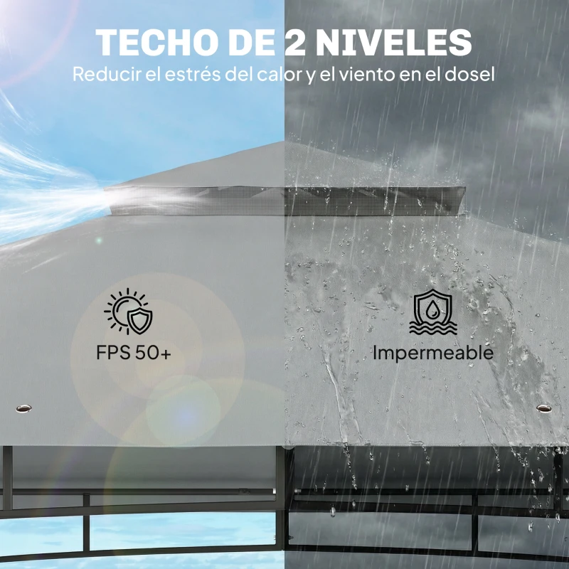 Outsunny Carpa para Jardín con Techo Doble Cenador con Paredes de Malla UPF50+ para Exterior Terraza 360x300x275 cm Gris