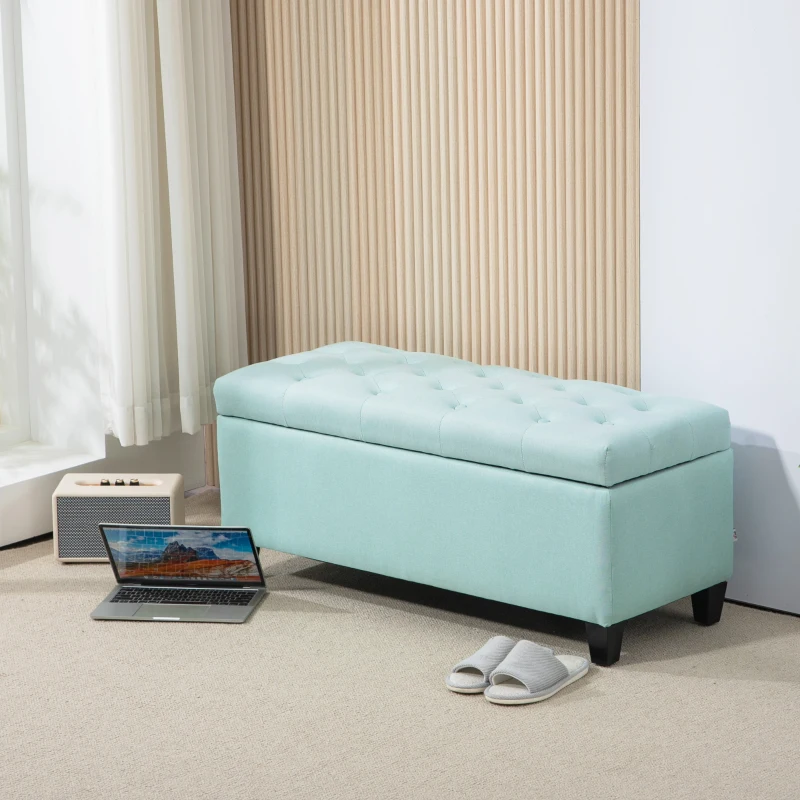 HOMCOM Sitzbank, Polsterbank mit Stauraum, leinenartiges Polyester, Kautschukholz, 100 x 40 x 44 cm, Grün