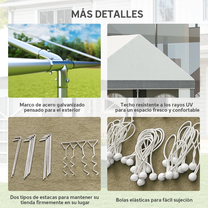 Outsunny Carpa para Fiesta 4x8 m Carpa de Jardín con Paredes Extraíbles Puertas y Ventanas Anti-UV para Boda Camping Gris
