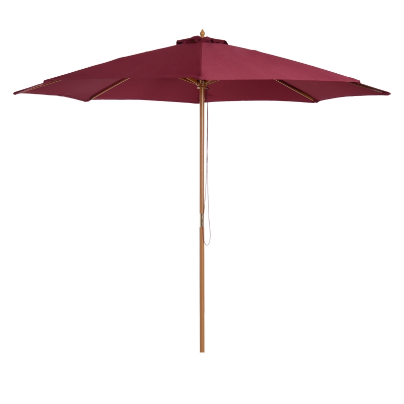 Outsunny Parasol de jardin parasol droit double toit en bois polyester protection solaire Ø 3 x 2,5 m rouge