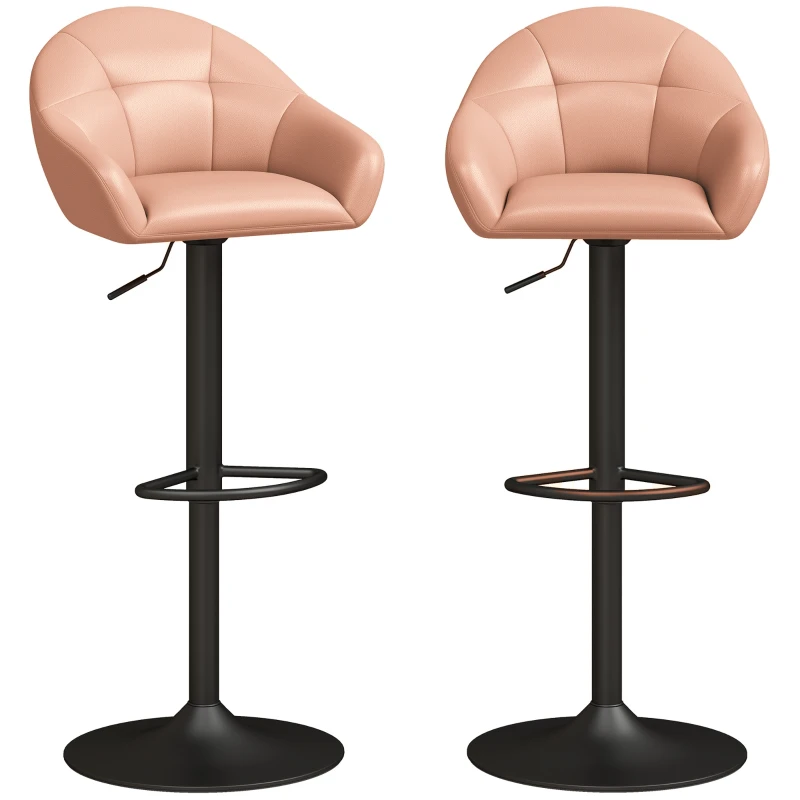 HOMCOM Bar Stools Adjustable Heights Breakfast Bar Stools Backrest Armrests Set of 2, Brown