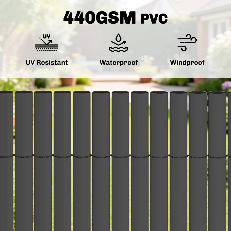 Outsunny 2Pcs Plastic Privacy Screening Fence, 1m x 3 m Waterproof Windbreak Fence, Dark Grey