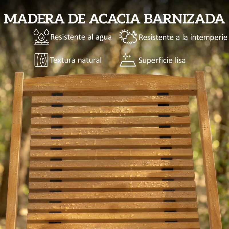 Outsunny Tumbona Silla Plegable de Madera con Reposapiés Desmontable y Cojín con Reposacabezas Carga 160 kg 158x61x70 cm Beige