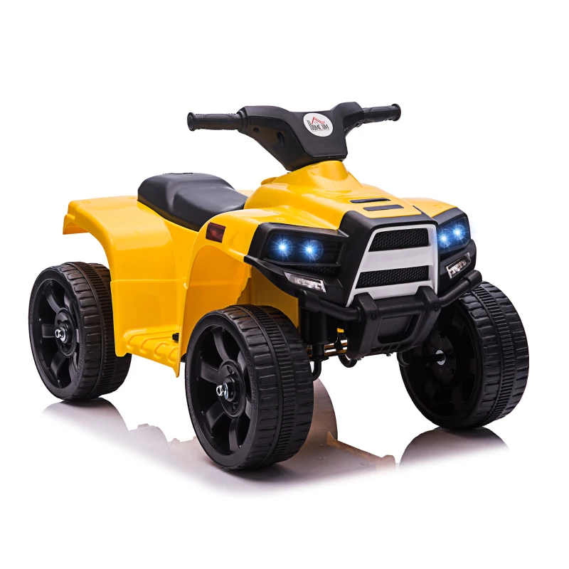 HOMCOM Quad Eléctrico para Niños 18-36 Meses Cuatrimoto Infantil a Batería 6V con Faros Bocina Velocidad 0-3 km/h Avance y Retroceso 65x40x43 cm Amarillo