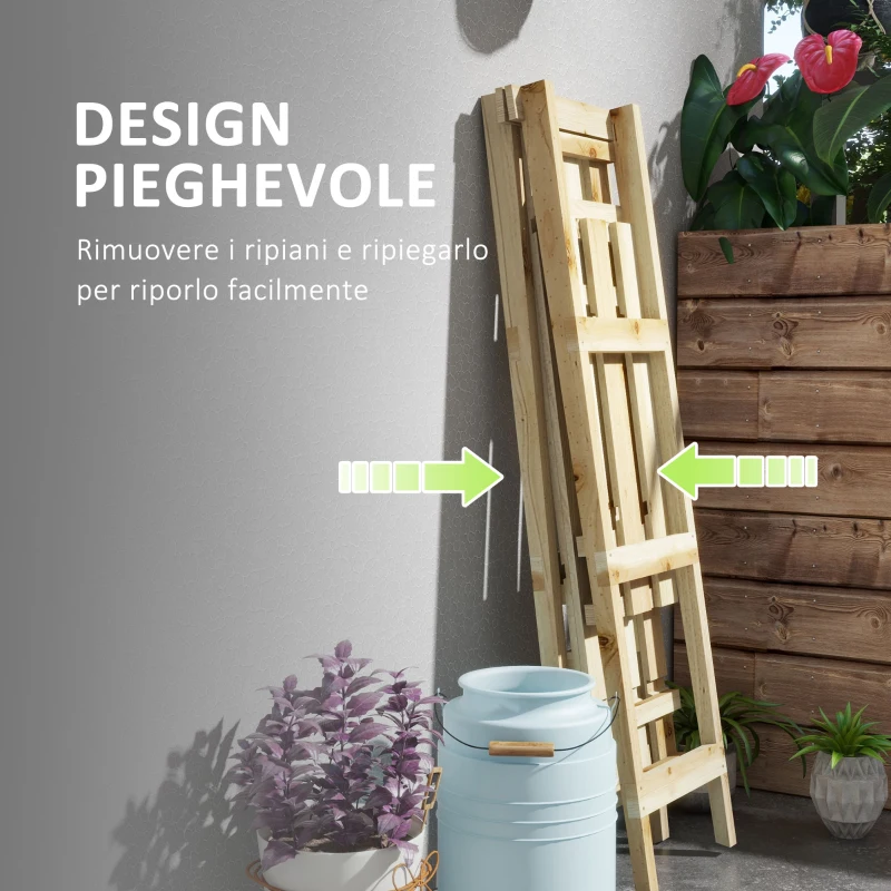 Outsunny Portapiante Verticale 3 Livelli a Doghe in Abete, 100x36x112 cm, Color Legno