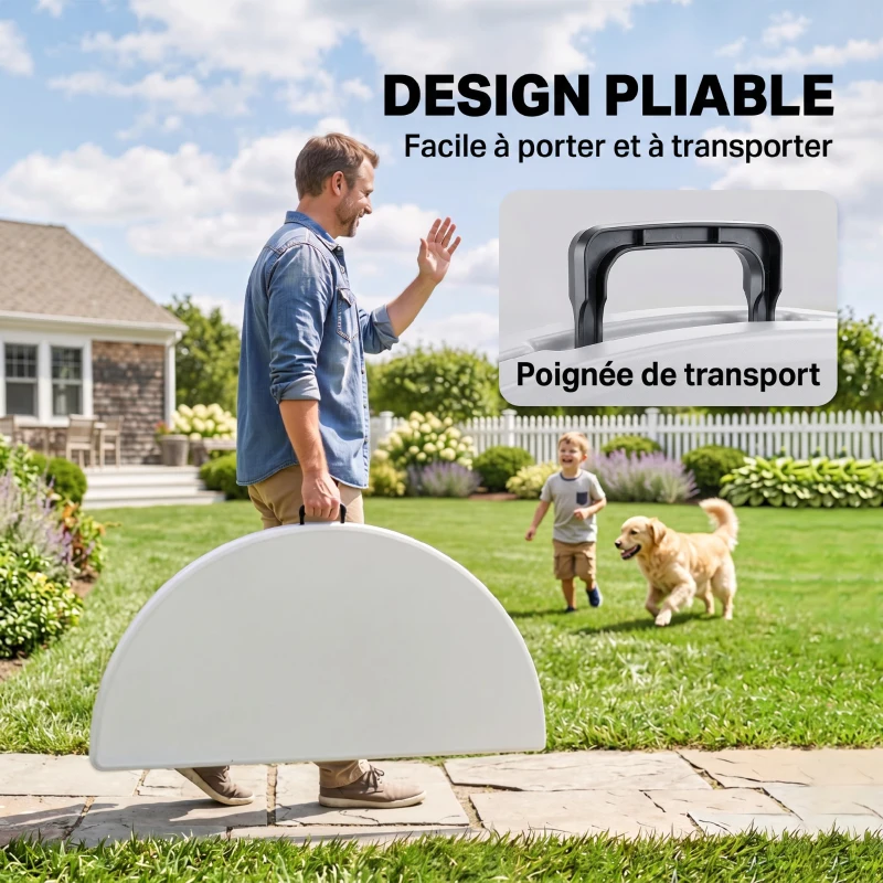 Outsunny Table ronde de jardin pliante Ø122 cm peut accueillir 6 personnes pour évènement, structure métal, plateau HDPE