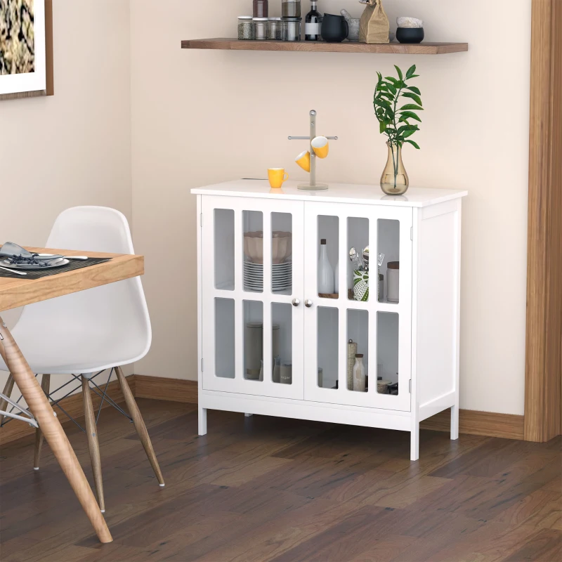 kleankin Badezimmerschrank Küchenschrank Vitrine mit 2 Türen Sideboard Kommode Vitrinenschrank MDF Acryl Weiß 80 x 36 x 80 cm