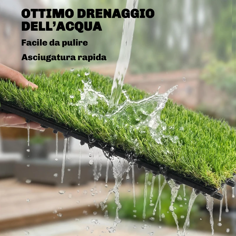 Outsunny 22 pezzi Erba Sintetica, Tappetino 30x30 cm, Pelo 25 mm, Verde