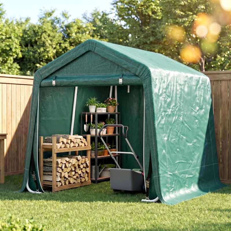 Outsunny 8 x 6.5 ft Outdoor Garden Storage Shed, Waterproof Bike Tent with Double Roll-up Zipper Door for Garden Tools, Green