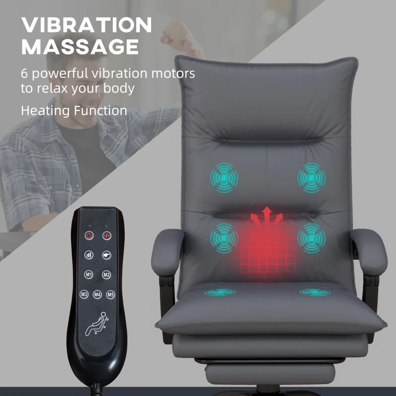 Vinsetto Bürostuhl mit Massagefunktion & Heizfunktion, Fußstütze, bis 120 kg, Dunkelgrau(m-4)