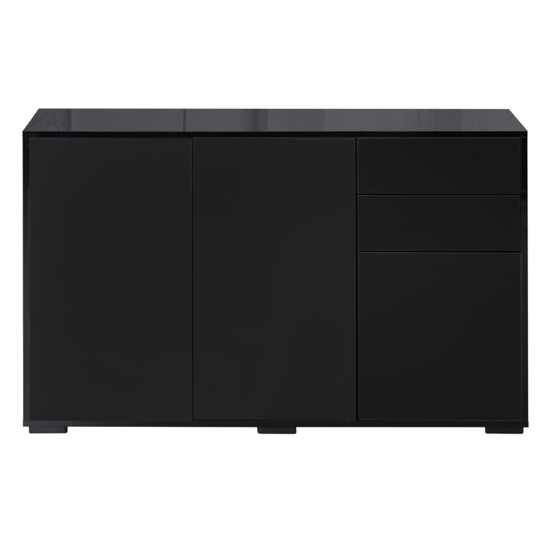 HOMCOM Aparador para Salón con 3 Puertas 2 Cajones y Estante Ajustable 117x36x74 cm Negro