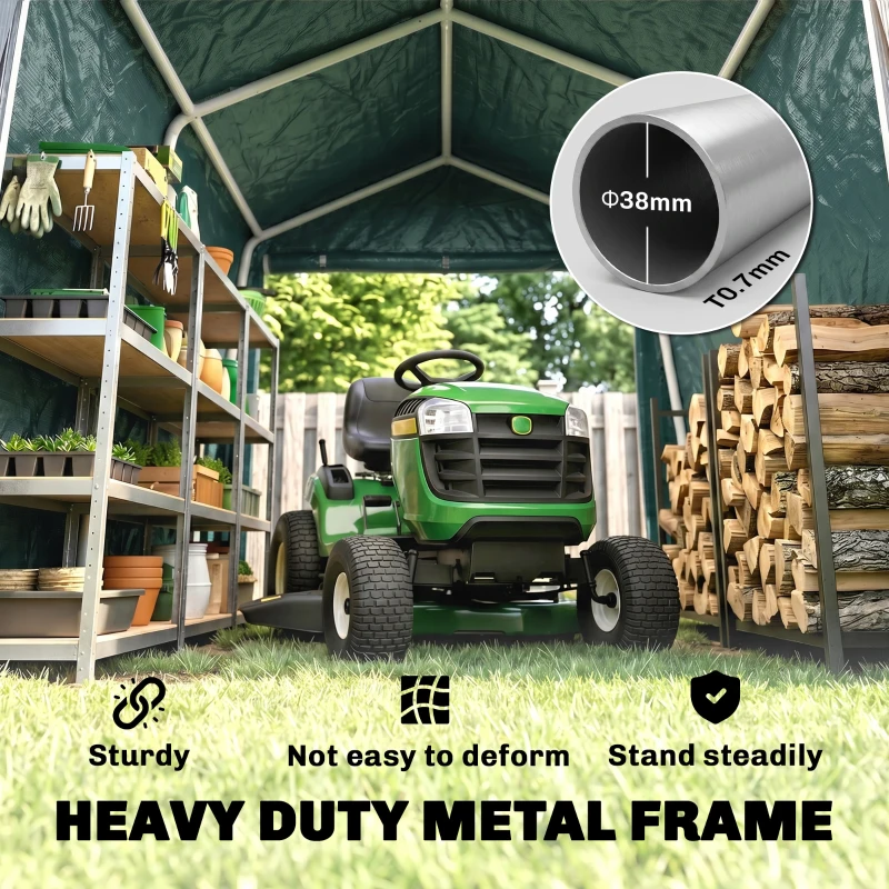 Outsunny 8 x 6.5 ft Outdoor Garden Storage Shed, Waterproof Bike Tent with Double Roll-up Zipper Door for Garden Tools, Green