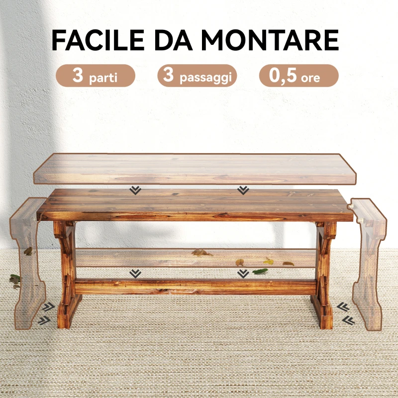 Outsunny Panca da Giardino 2 Posti in Legno di Abete Senza Schienale in Stile Rustico, 114Lx40Px46A cm