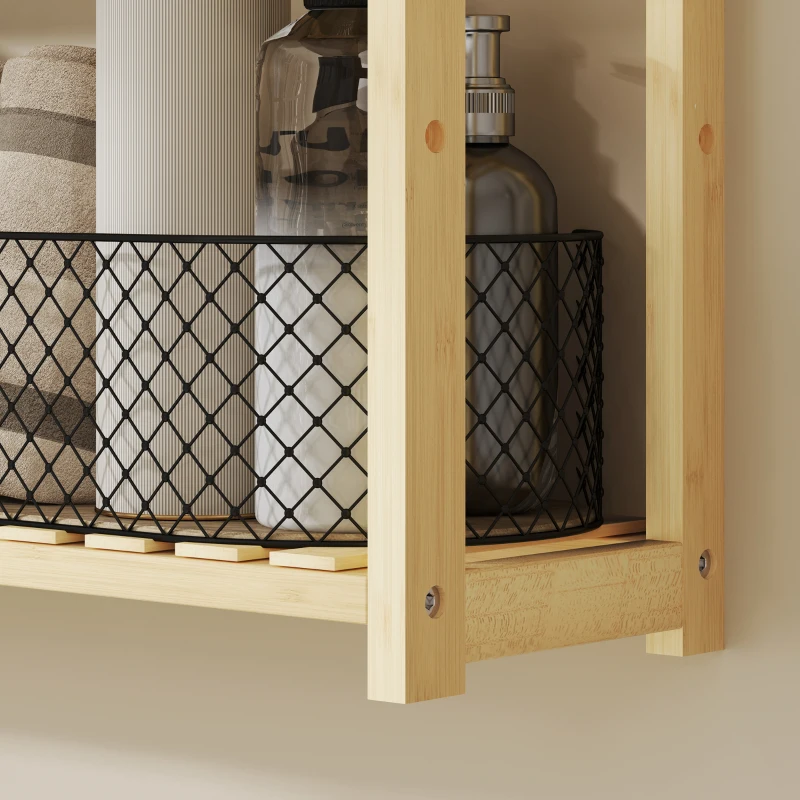 HOMCOM Scaffale per il Bagno a 3 Ripiani Regolabili in 5 Posizioni, in Bambù, 60x15x50 cm, color Legno