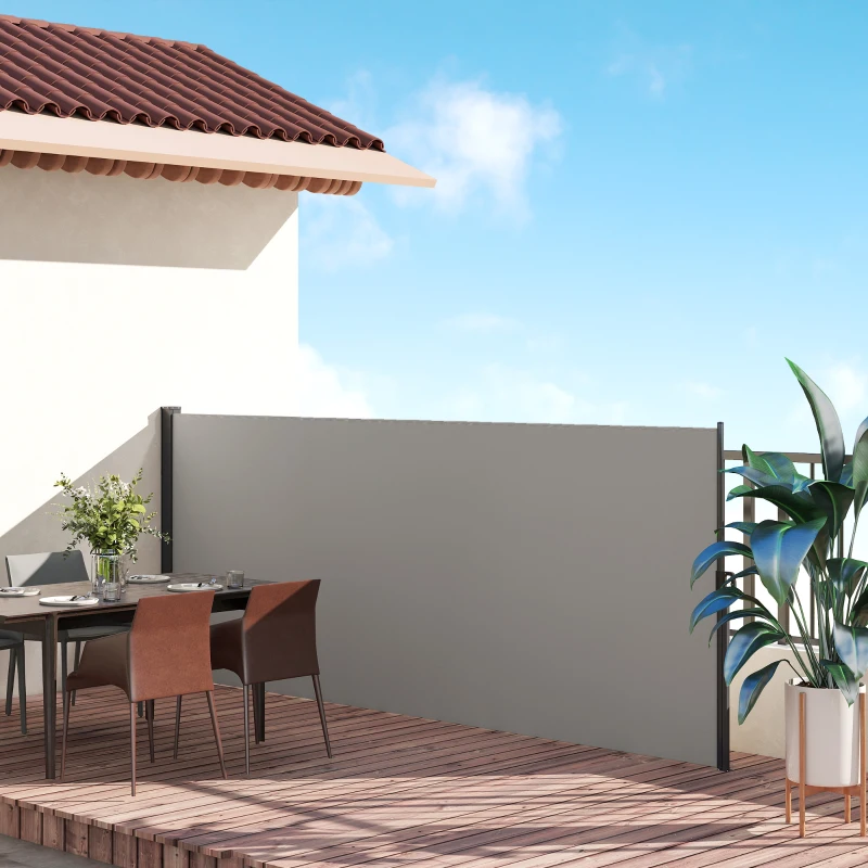 Outsunny Copertină Laterală Retractabilă 400x160 cm cu Mâner, din Metal, Aluminiu și Poliester, Gri Deschis
