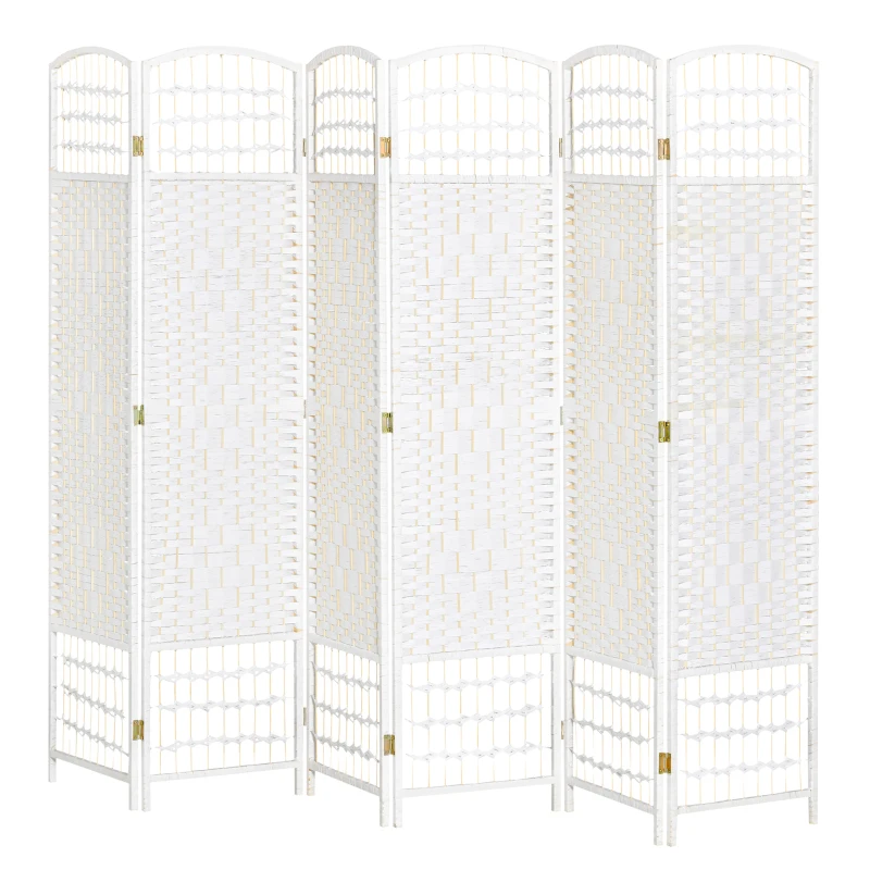 HOMCOM Biombo de 6 Paineis Separador de Ambientes Dobrável 242x170cm Divisória de Habitações de Fibra de Papel Branco