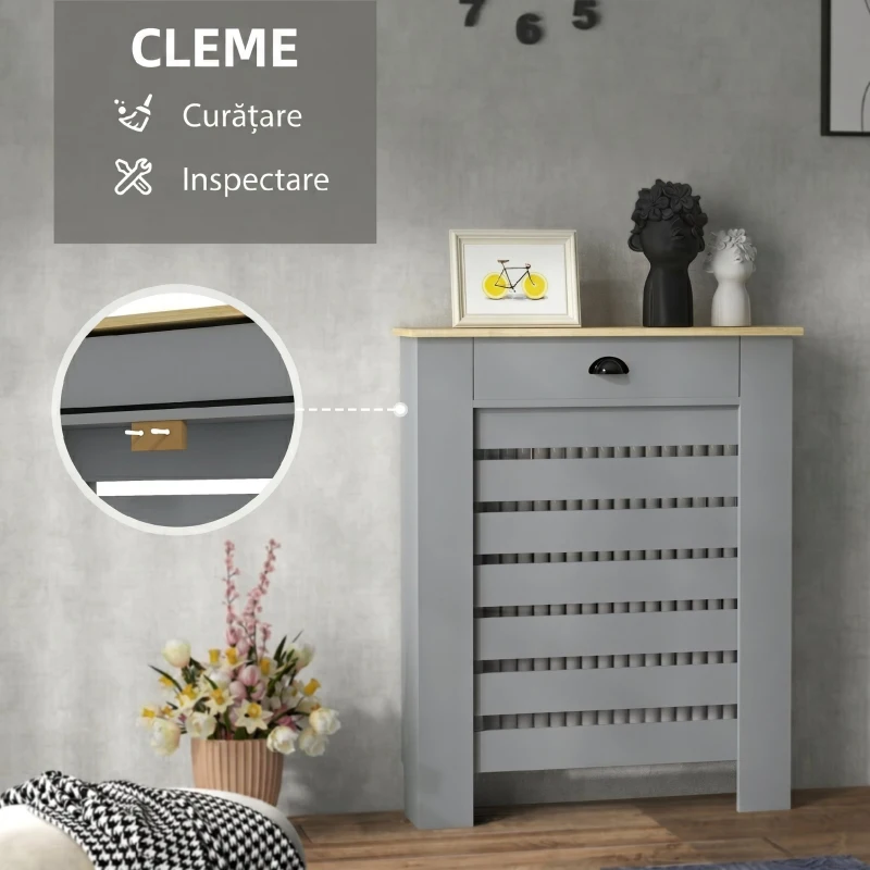 HOMCOM Acoperiș pentru Calorifer din MDF cu Sertar, 78x19x95.5 cm, Gri