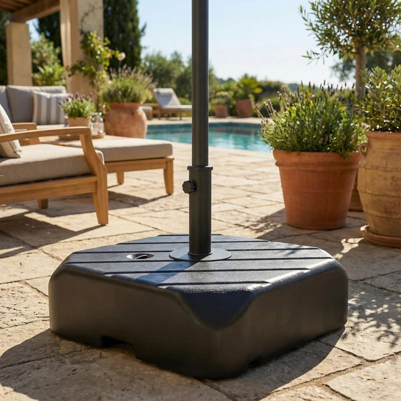 Outsunny Base para Chapéu de Solcom Rodas e Pega Telescópica para Mastros Ø38 mm Ø48 mm Recarregável com Areia 72 kg ou Água 45 L Preto